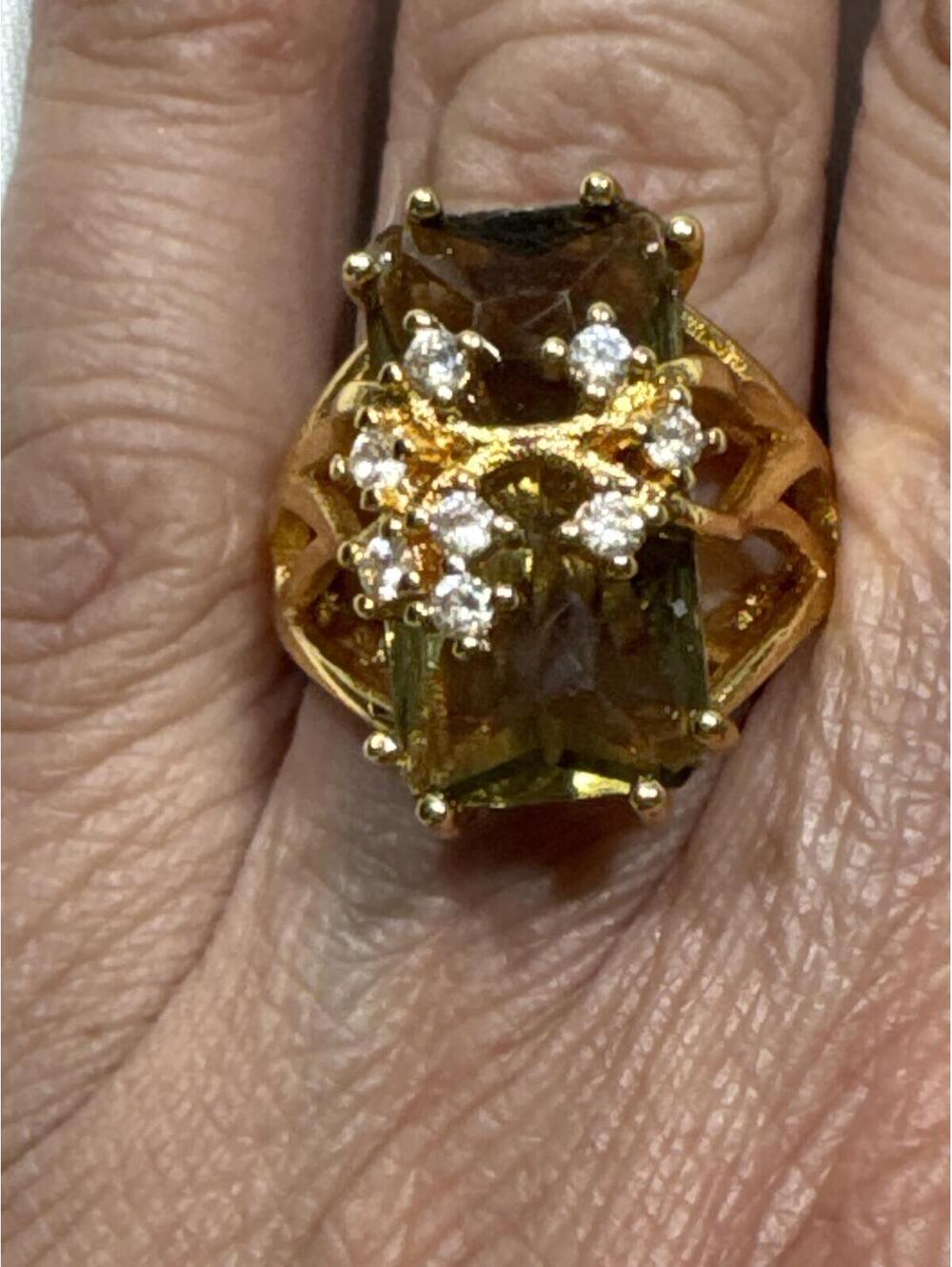Vintage Gold Tone Statement Cocktail Ring with Stones